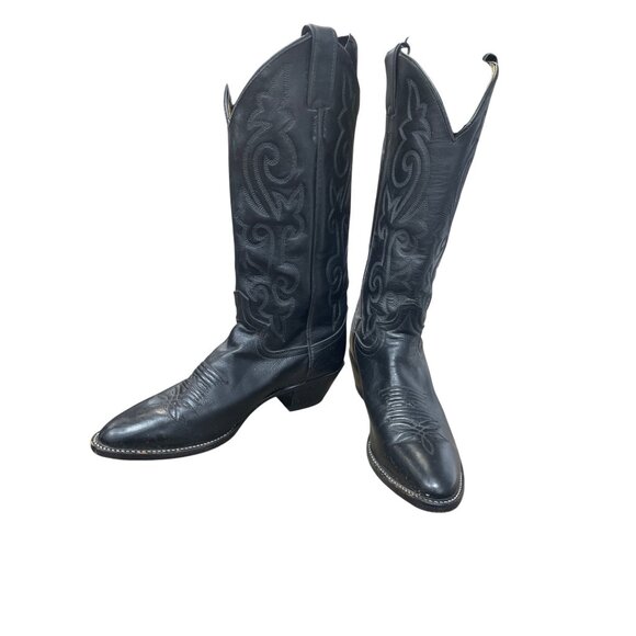 Justin Boots Womans Vintage Black Leather Western mid Calf Boots 6.5B SKU 9561 - Picture 2 of 16